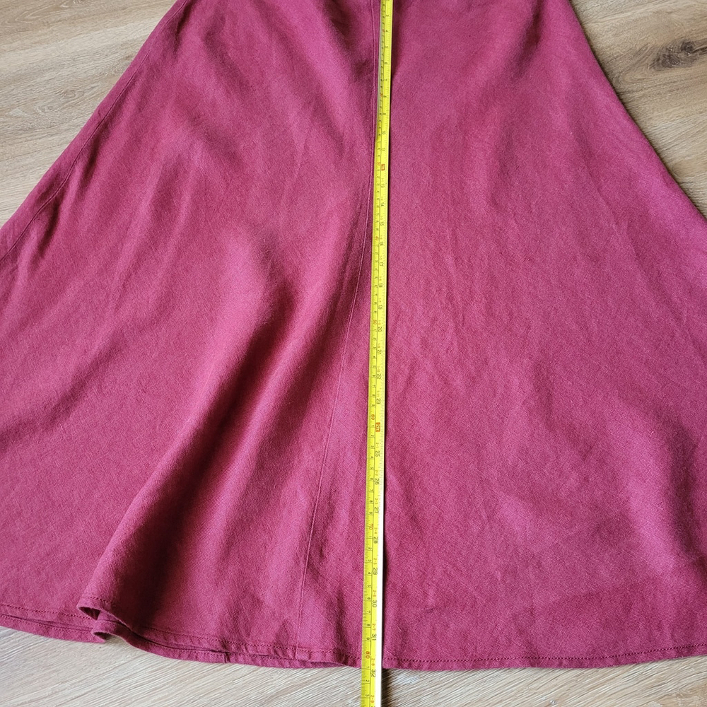 NWOT Eileen Fisher Linen Midi Skirt Red Size Medium preppy PULL-ON Fits XL/1X - Picture 2 of 9